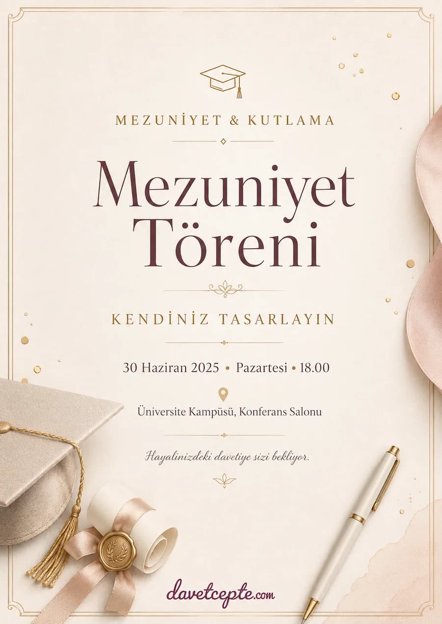 Mezuniyet Töreni — Editoryal & Sade stilinde hazırlanmış dijital davetiye tasarımı