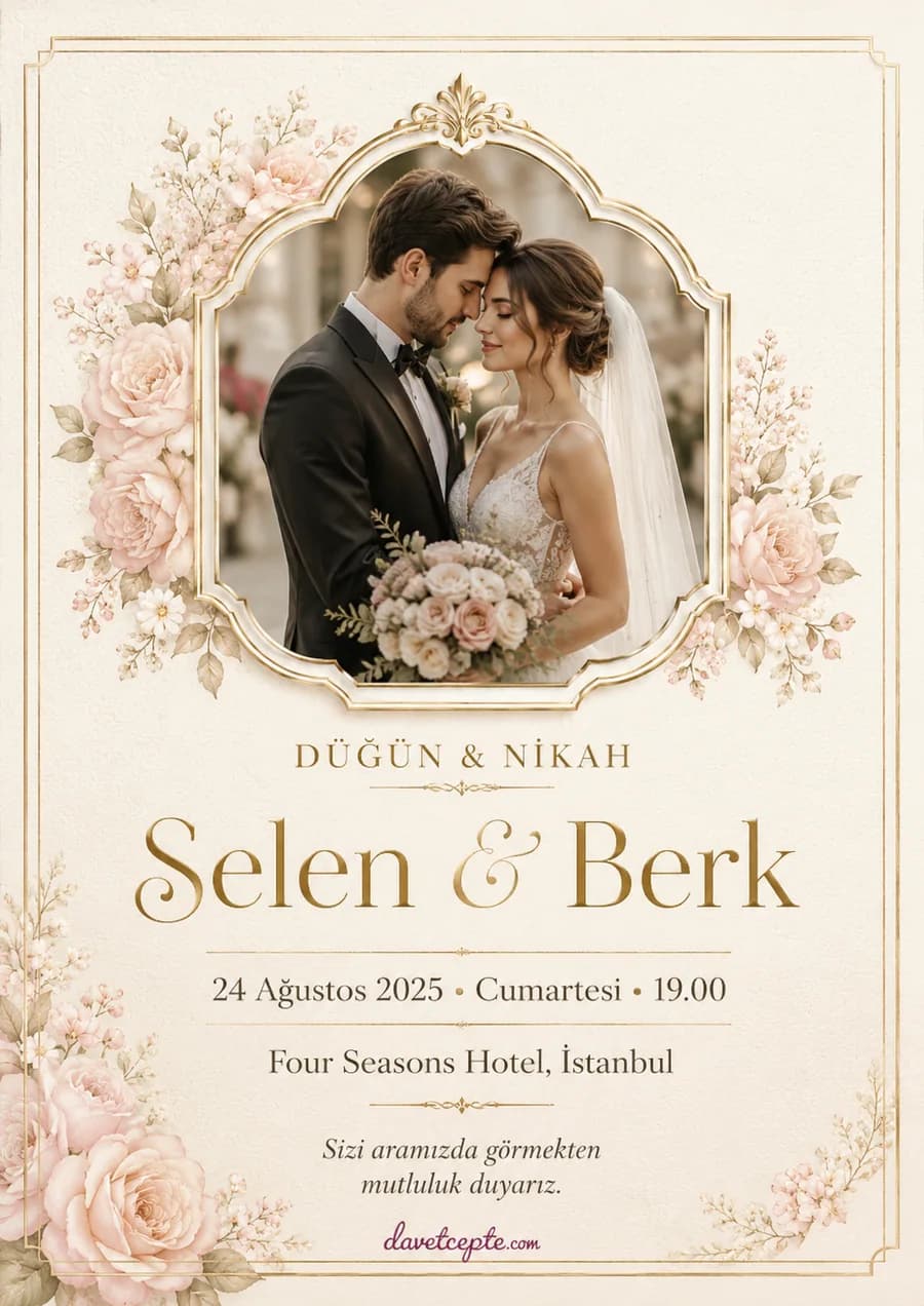 Selen & Berk — Zamansız & Klasik stilinde hazırlanmış dijital davetiye tasarımı